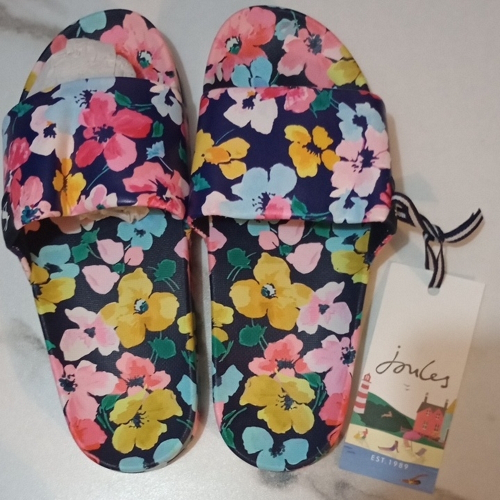 Joules Pink and Yellow Floral Sandals